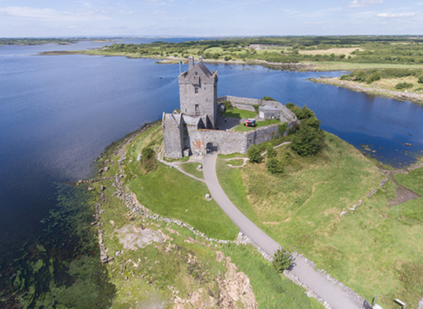 Aerial view beautiful old castle in galway